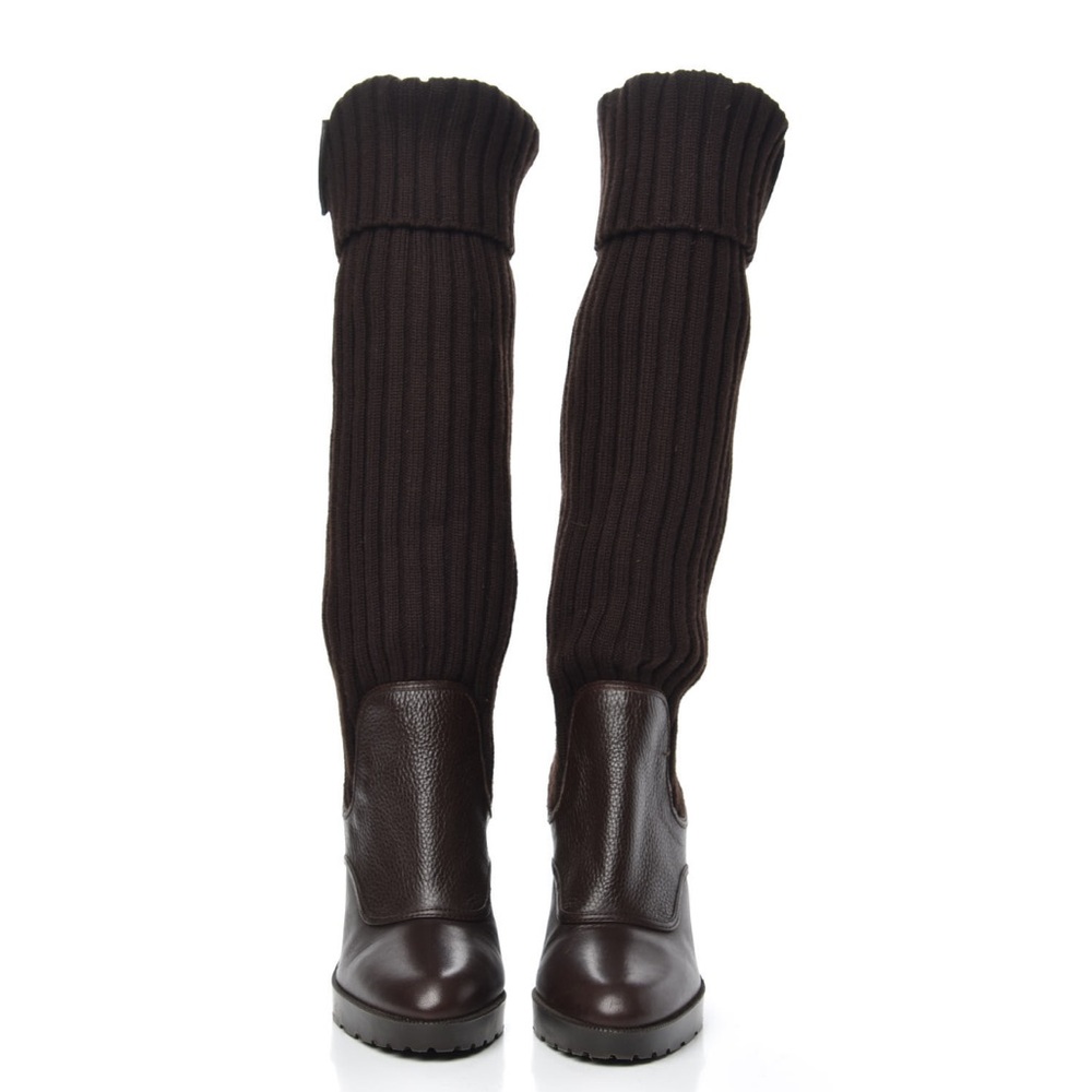 Gucci Brown Wedge Boots with High Heel and Stylish Knitted Upper - Picture 5 of 7